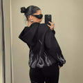 Street Trend Flame Rhinestone Hooded Sweater – Stylish Loose Fit with Trendy Flame Design | Phonax Services