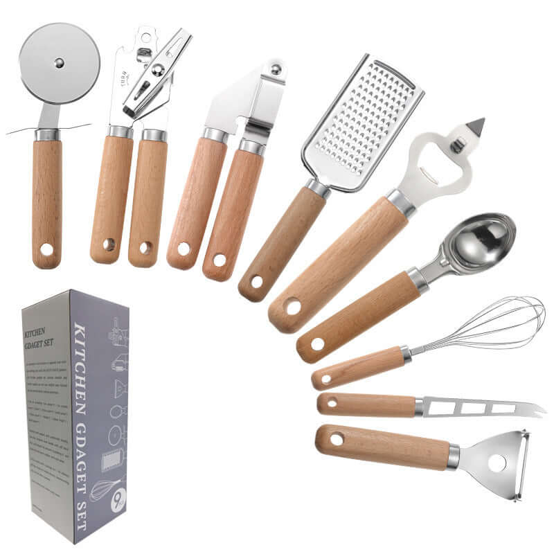 11-Piece Wooden Handle Kitchen Gadget Set – Stainless Steel Cooking Tools | Phonax Services