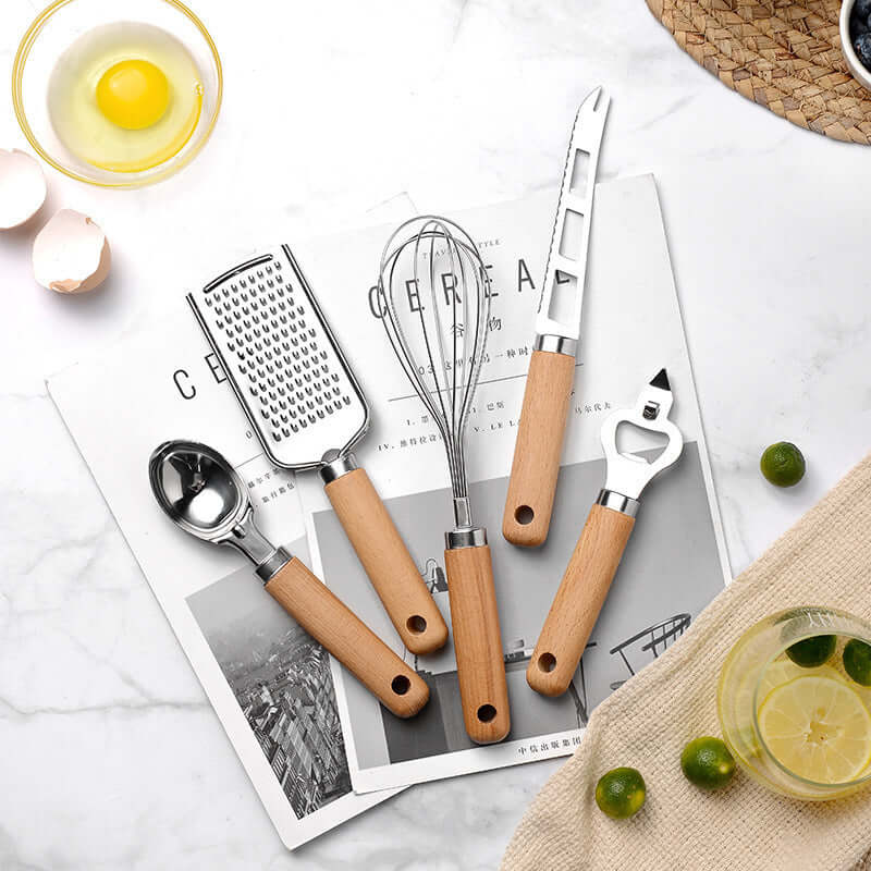 11-Piece Wooden Handle Kitchen Gadget Set – Stainless Steel Cooking Tools | Phonax Services