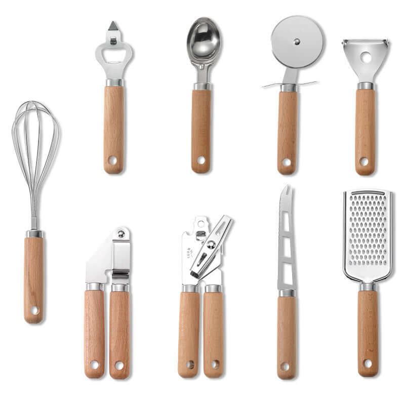 11-Piece Wooden Handle Kitchen Gadget Set – Stainless Steel Cooking Tools | Phonax Services
