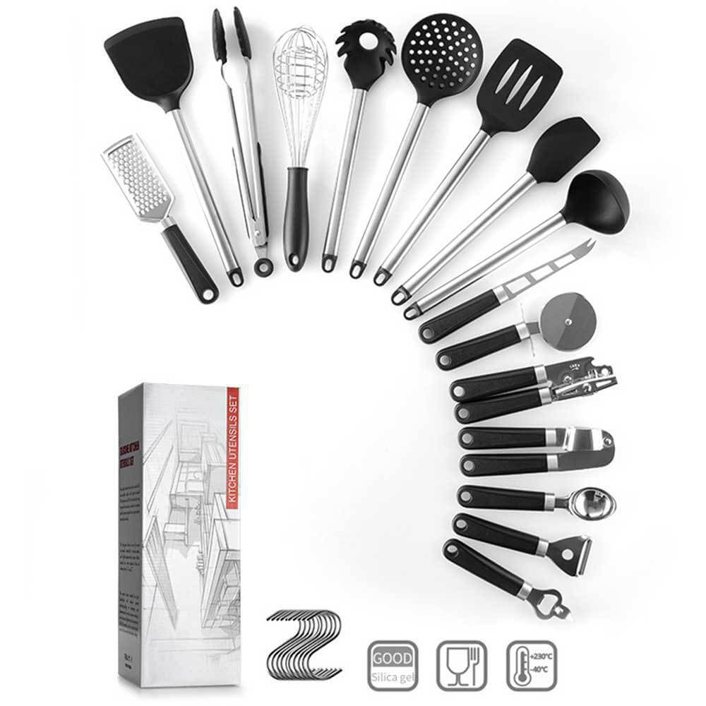 16-Piece Silicone Cooking Utensils Set – Black Spatula & Spoon Kit with Stainless Steel – Phonax Services | Phonax Services