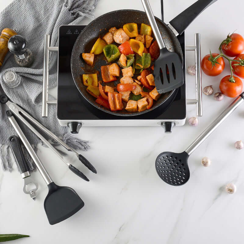 16-Piece Silicone Cooking Utensils Set – Black Spatula & Spoon Kit with Stainless Steel – Phonax Services | Phonax Services