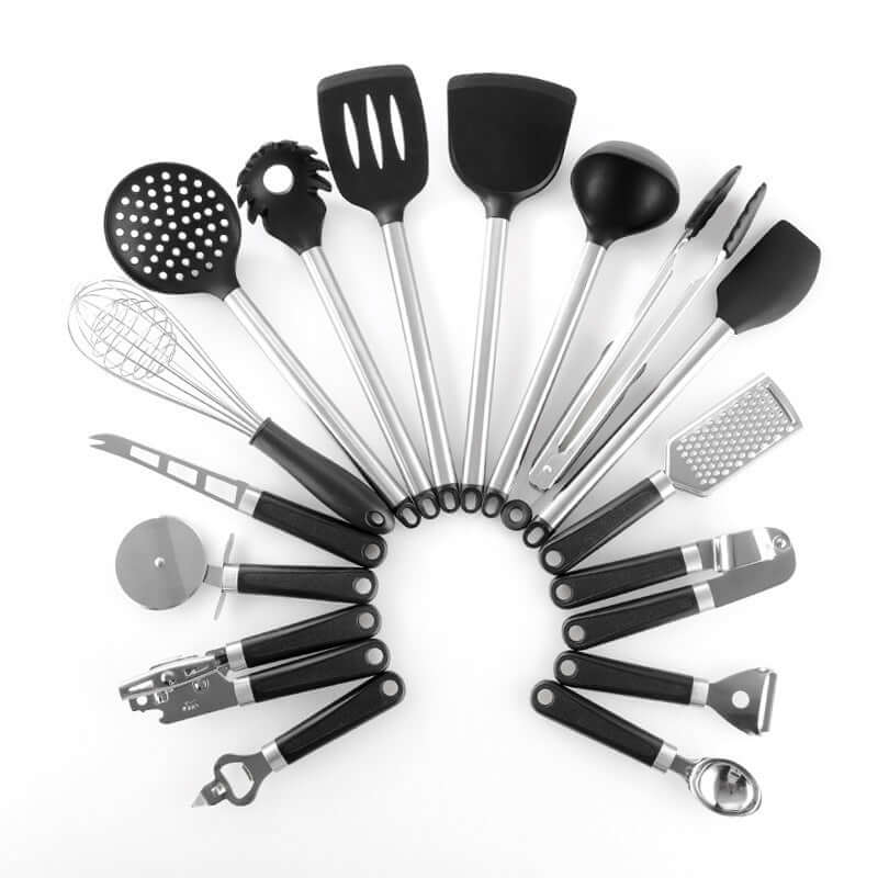 16-Piece Silicone Cooking Utensils Set – Black Spatula & Spoon Kit with Stainless Steel – Phonax Services | Phonax Services