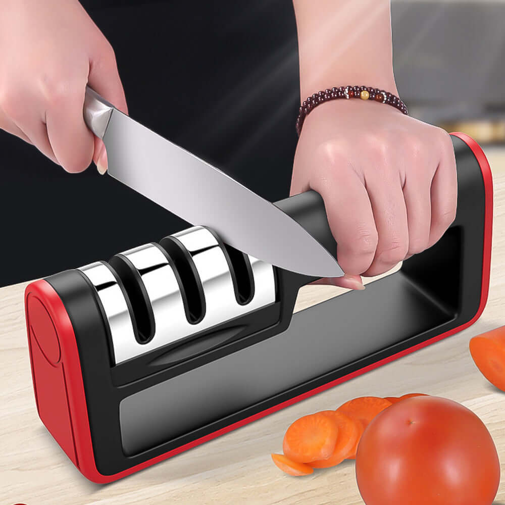 3-Stage Knife Sharpener – Diamond Ceramic Coarse Sharpening Tool | Non-Slip Base & Safety Grip | Phonax Services