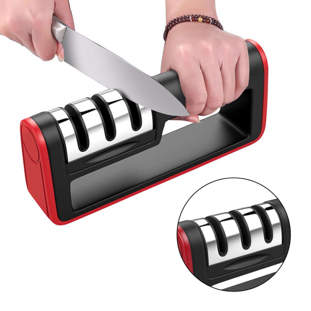 3-Stage Knife Sharpener – Diamond Ceramic Coarse Sharpening Tool | Non-Slip Base & Safety Grip | Phonax Services