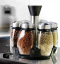 7-Piece Rotating Glass Spice Rack Set – Salt, Pepper & Seasoning Jars with Stainless Steel Lids | Phonax Services
