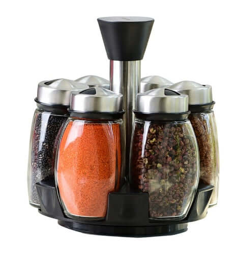 7-Piece Rotating Glass Spice Rack Set – Salt, Pepper & Seasoning Jars with Stainless Steel Lids | Phonax Services