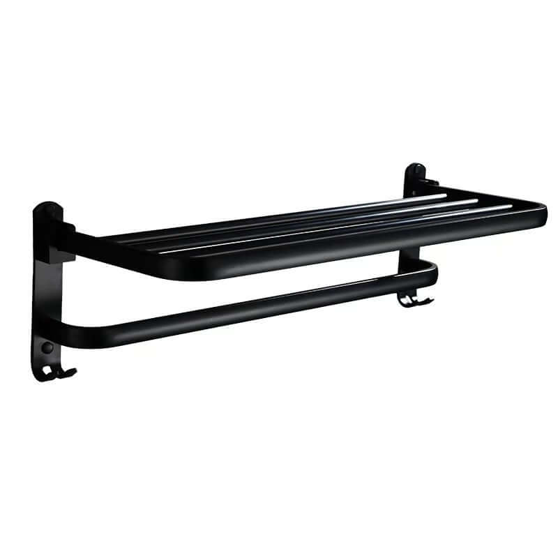 Aluminum Folding Bathroom Towel Rack – Wall Mounted Shelf with Hooks (Punch-Free & Drilled Options) | Phonax Services