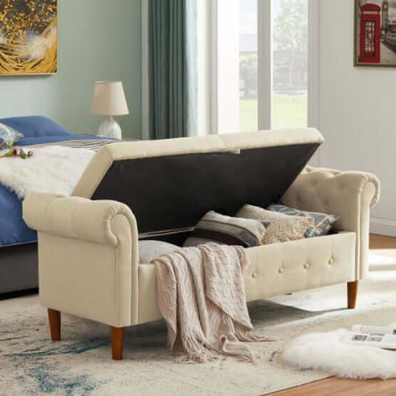 Beige Multifunctional Storage Rectangular Sofa Stool | Phonax Services