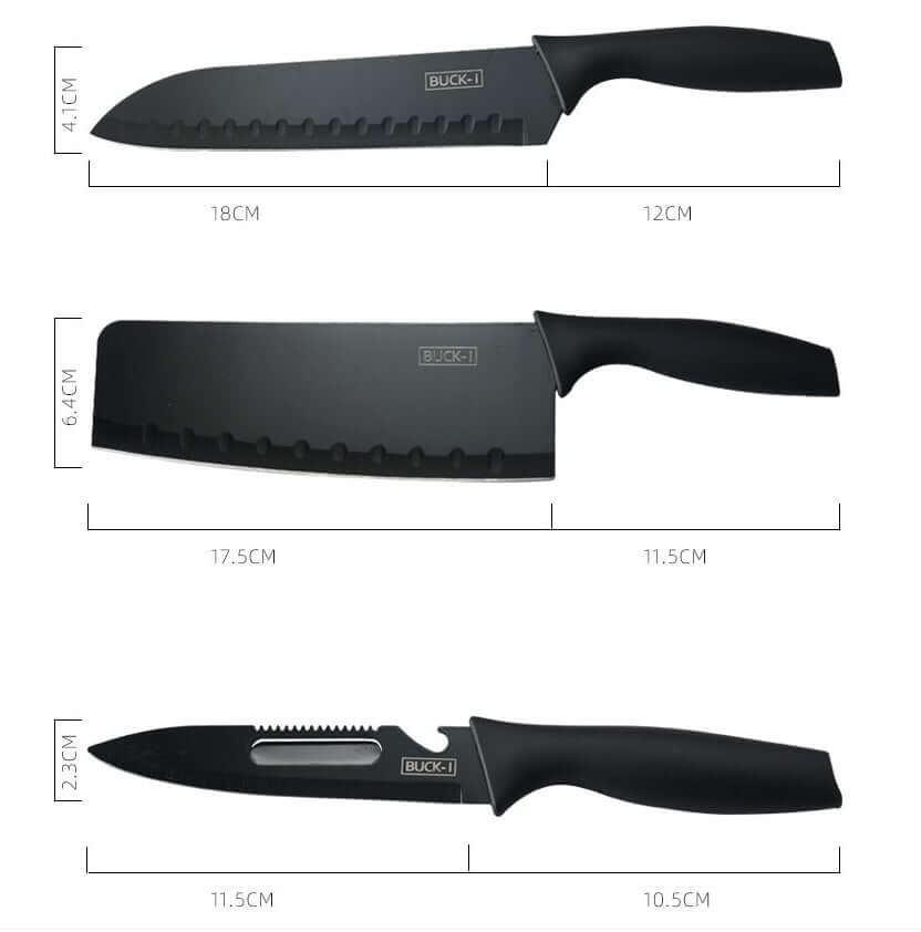 Black Stainless Steel Kitchen Knife Set – Fruit & Chef Knife with Stand – Phonax Services | Phonax Services