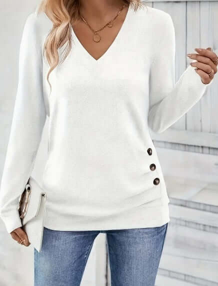 ElegantStyle Button Front V Neck Long Sleeve Blouse – Semi-Sheer Comfort | Phonax Services
