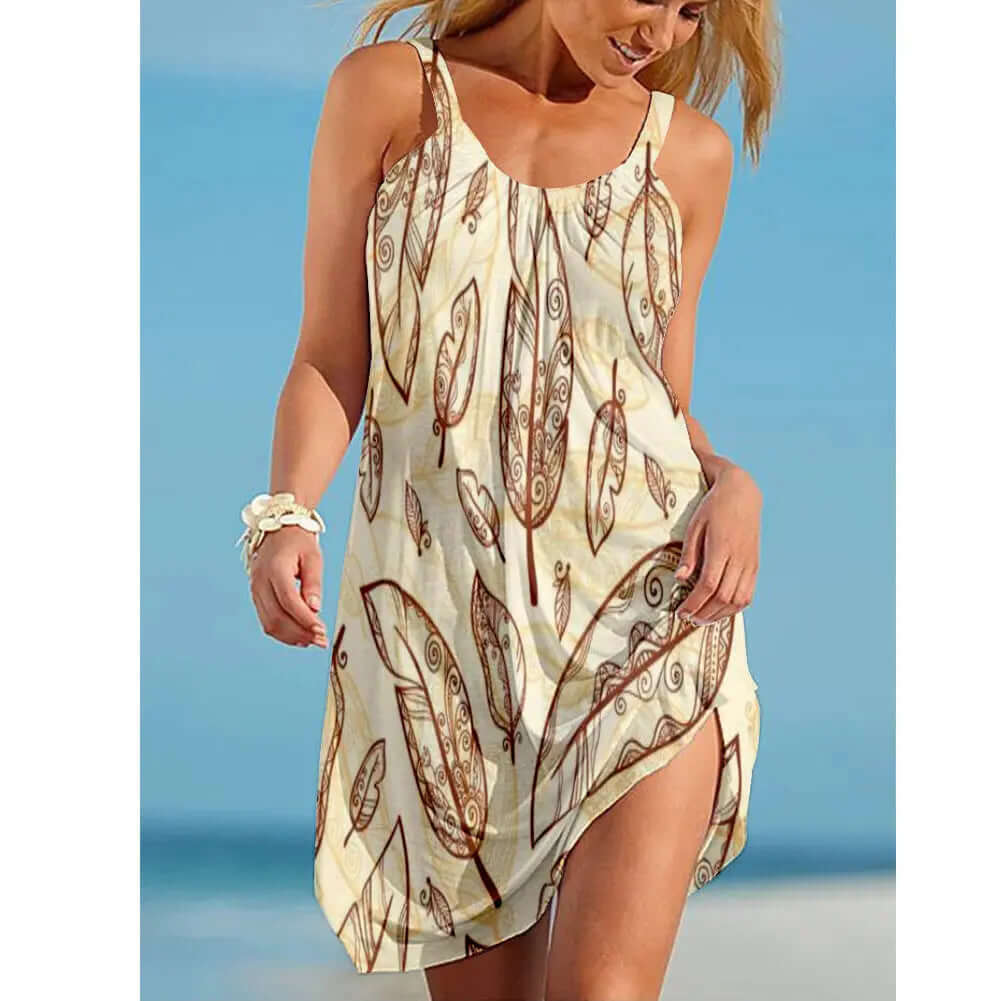 Casual Chic Spaghetti Straps Sleeveless Dress – Vibrant Graffiti Design | Phonax Services
