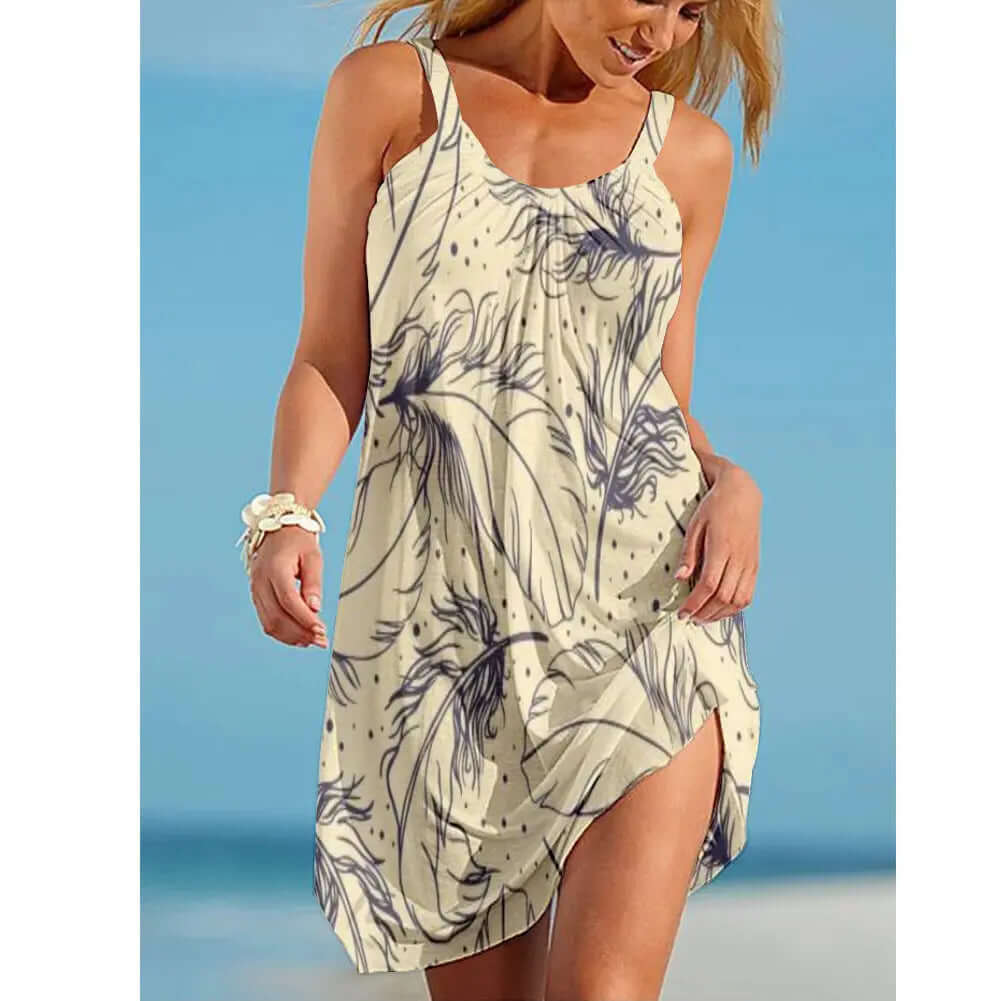 Casual Chic Spaghetti Straps Sleeveless Dress – Vibrant Graffiti Design | Phonax Services