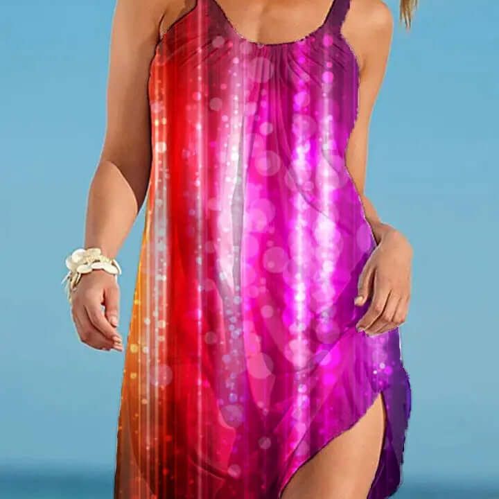 Casual Chic Spaghetti Straps Sleeveless Dress – Vibrant Graffiti Design | Phonax Services