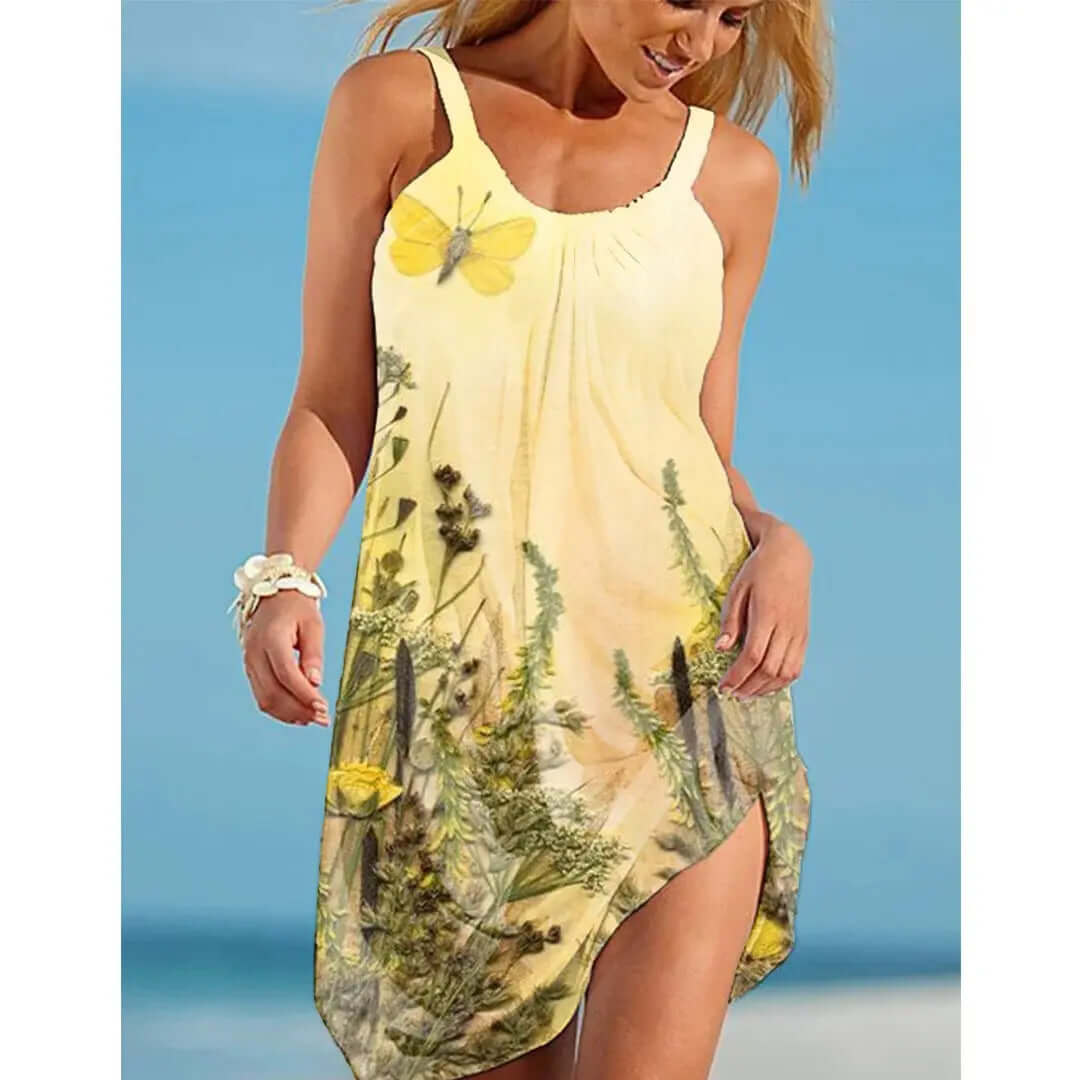 Casual Chic Spaghetti Straps Sleeveless Dress – Vibrant Graffiti Design | Phonax Services