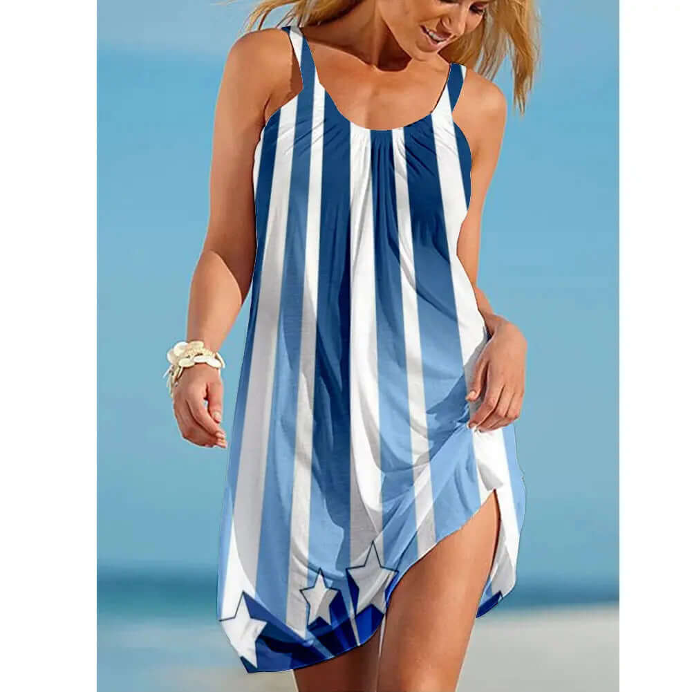 Casual Chic Spaghetti Straps Sleeveless Dress – Vibrant Graffiti Design | Phonax Services
