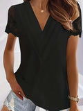 Your Brand Contrast Lace Tucked Blouse – Stylish Casual V Neck Design | Phonax Services
