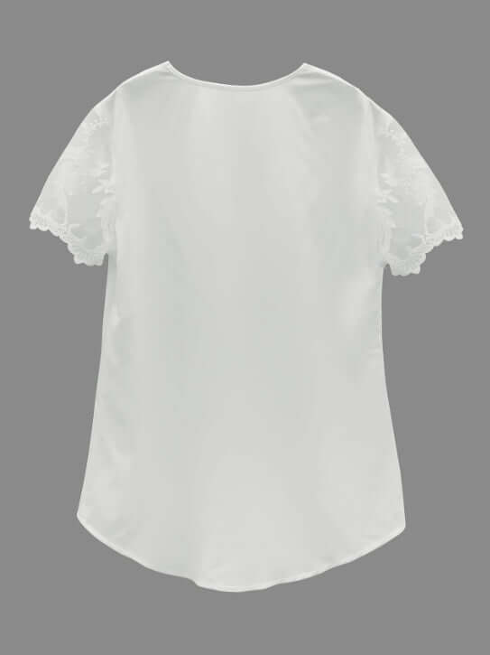 Your Brand Contrast Lace Tucked Blouse – Stylish Casual V Neck Design | Phonax Services