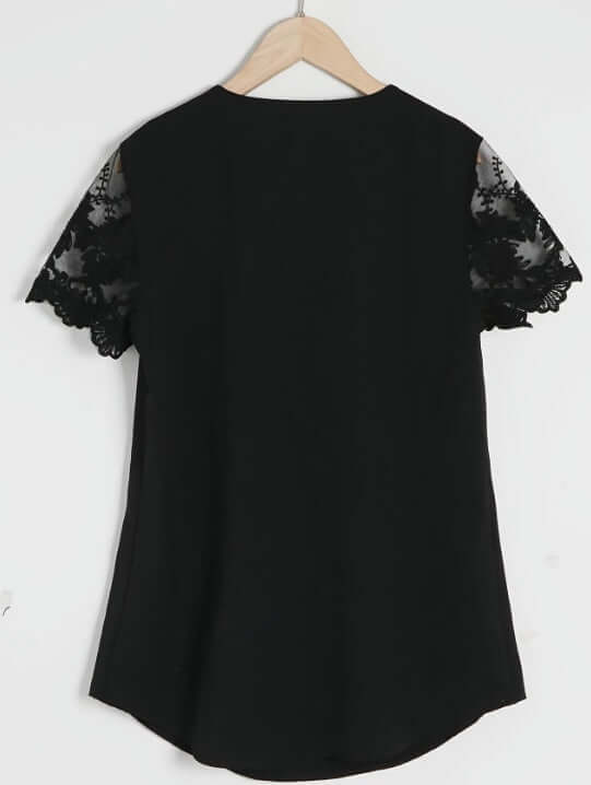 Your Brand Contrast Lace Tucked Blouse – Stylish Casual V Neck Design | Phonax Services
