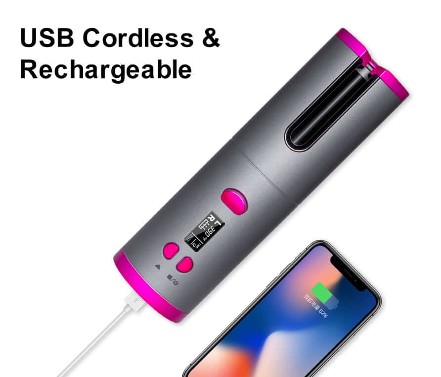 Cordless Auto Hair Curler – USB Rechargeable Curling Iron with LCD Display & Adjustable Heat | Phonax Services