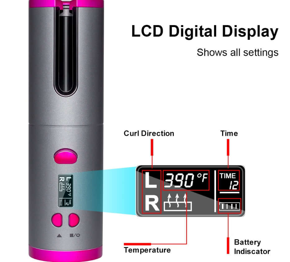 Cordless Auto Hair Curler – USB Rechargeable Curling Iron with LCD Display & Adjustable Heat | Phonax Services