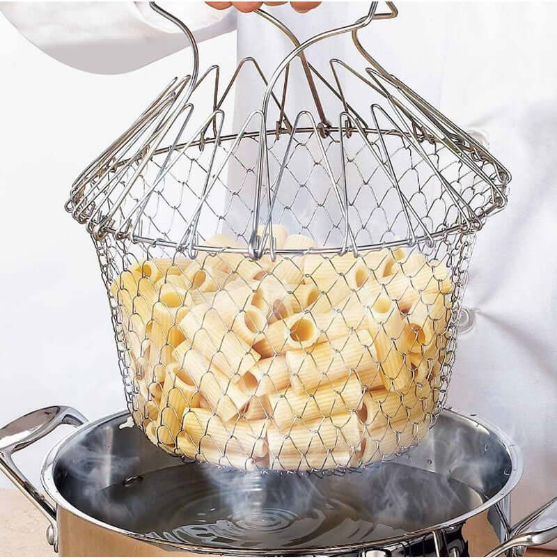 Stainless Steel Foldable Deep Fry Basket – Multi-Function Cooking Tool for Frying, Boiling & Steaming | Phonax Services