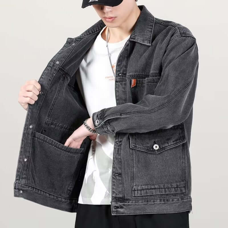 Fashion Smoky Gray Vintage Denim Jacket Men | Phonax Services