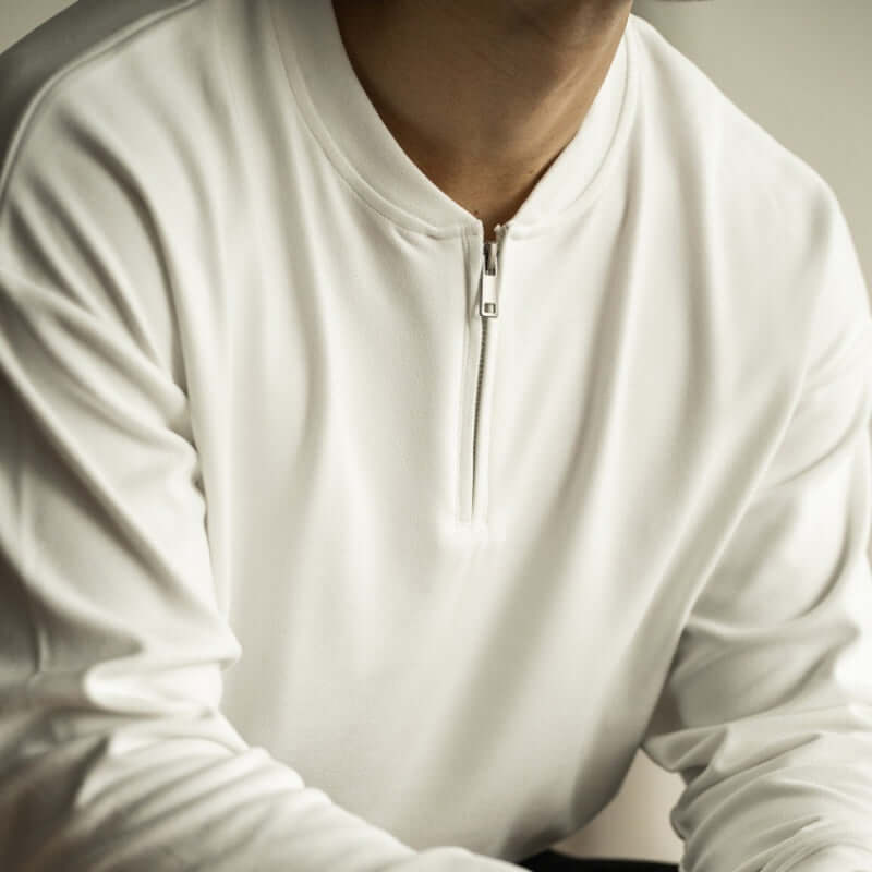 Men’s Zipper Collar Long Sleeve Shirt – Solid Color Casual Pullover Top | Phonax Services