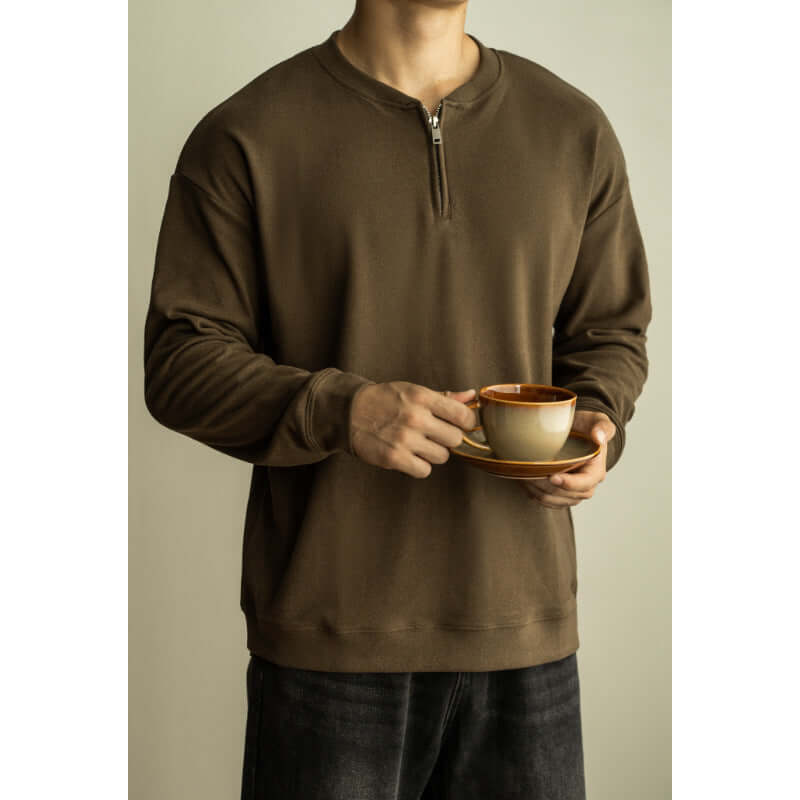 Men’s Zipper Collar Long Sleeve Shirt – Solid Color Casual Pullover Top | Phonax Services