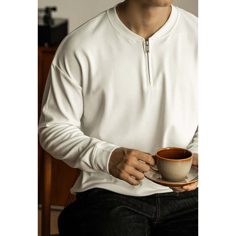 Men’s Zipper Collar Long Sleeve Shirt – Solid Color Casual Pullover Top | Phonax Services