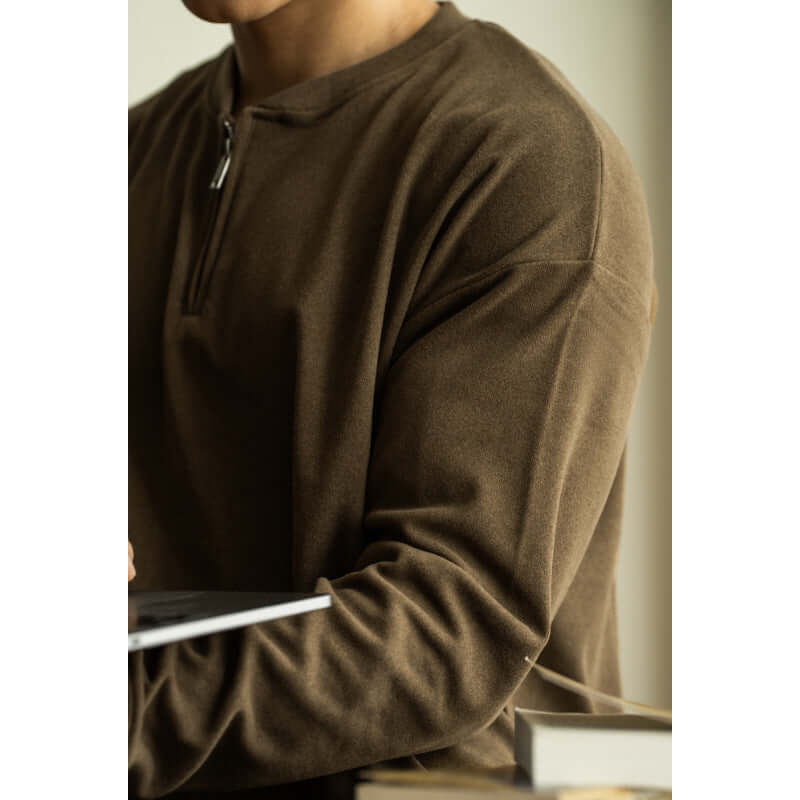 Men’s Zipper Collar Long Sleeve Shirt – Solid Color Casual Pullover Top | Phonax Services