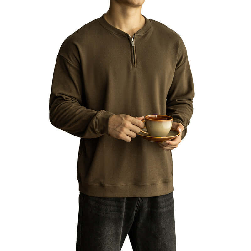 Men’s Zipper Collar Long Sleeve Shirt – Solid Color Casual Pullover Top | Phonax Services