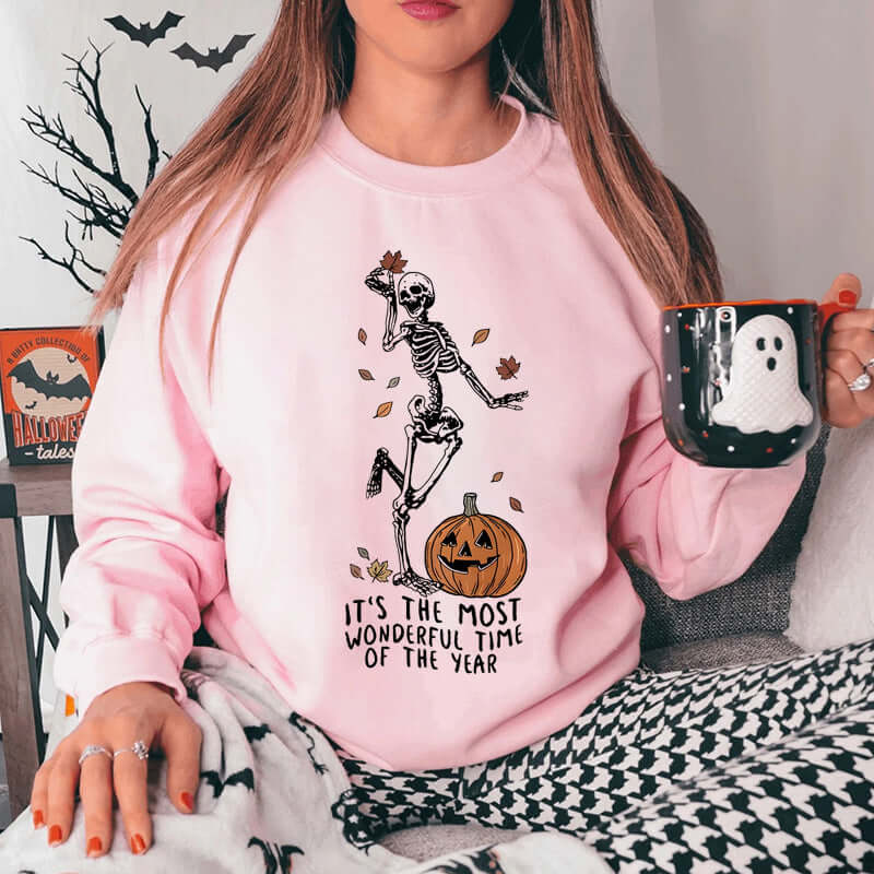 Halloween Vibes Sweatshirt – Fun Skeleton and Pumpkin Print | Phonax Services