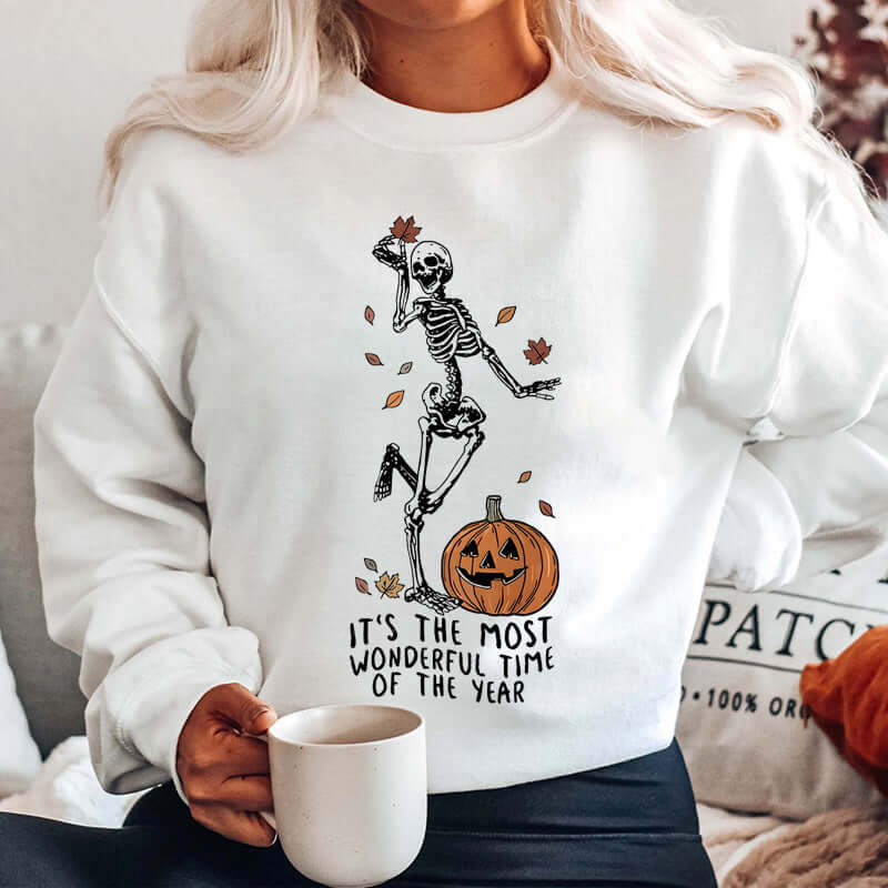 Halloween Vibes Sweatshirt – Fun Skeleton and Pumpkin Print | Phonax Services