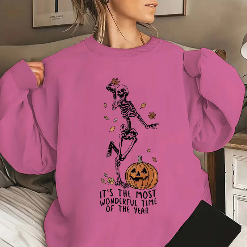 Halloween Vibes Sweatshirt – Fun Skeleton and Pumpkin Print | Phonax Services