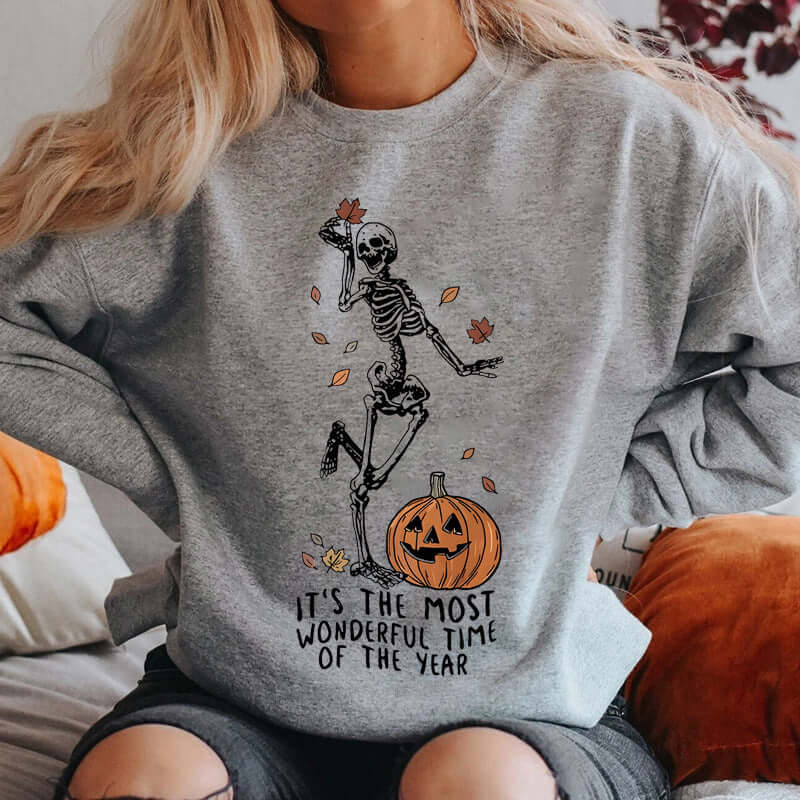 Halloween Vibes Sweatshirt – Fun Skeleton and Pumpkin Print | Phonax Services