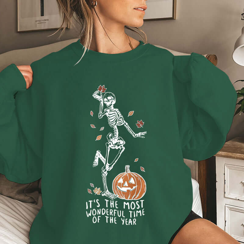 Halloween Vibes Sweatshirt – Fun Skeleton and Pumpkin Print | Phonax Services
