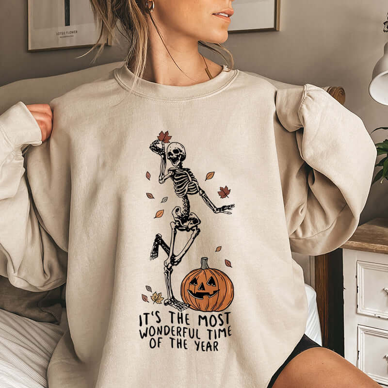 Halloween Vibes Sweatshirt – Fun Skeleton and Pumpkin Print | Phonax Services