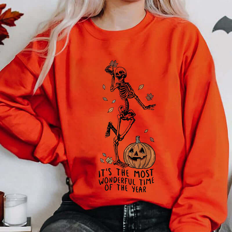 Halloween Vibes Sweatshirt – Fun Skeleton and Pumpkin Print | Phonax Services