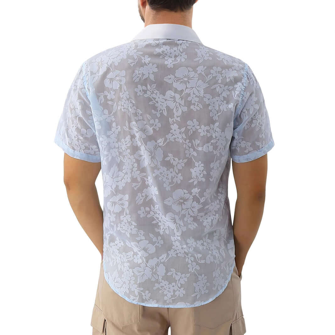 Hawaiian Jacquard Shirt Transparent Cutout Short Sleeve Thin Holiday Beach Shirt | Phonax Services