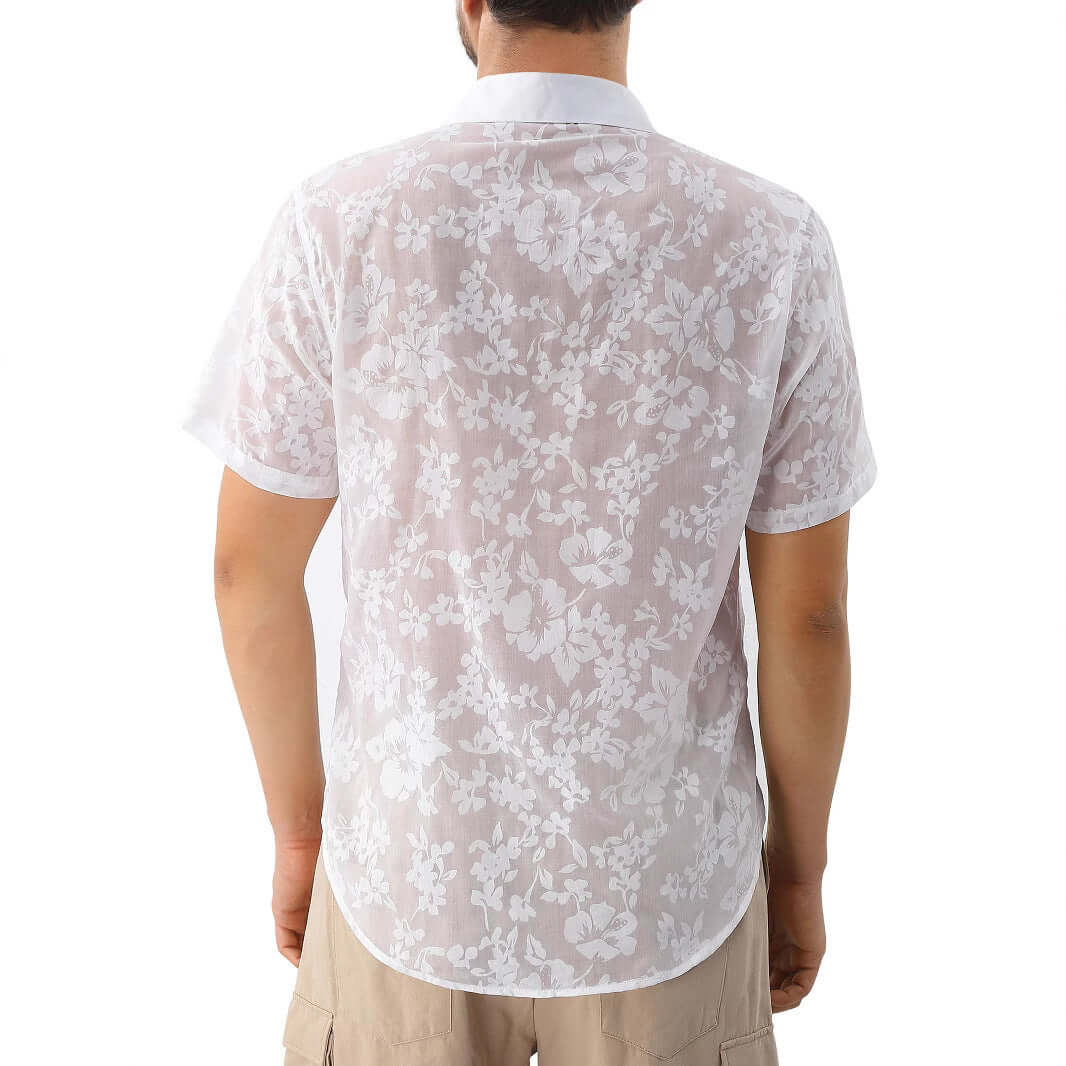 Hawaiian Jacquard Shirt Transparent Cutout Short Sleeve Thin Holiday Beach Shirt | Phonax Services