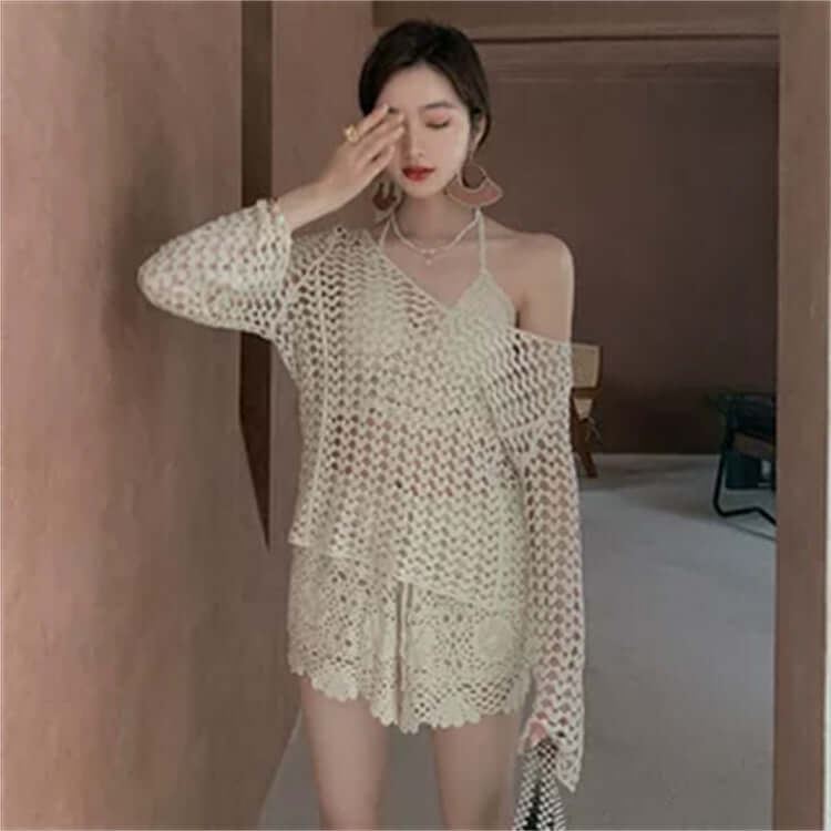 YourBrand Hollowed-Out Embroidery Knitted Female Suit – Cute Geometric Pattern Design | Phonax Services