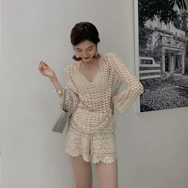 YourBrand Hollowed-Out Embroidery Knitted Female Suit – Cute Geometric Pattern Design | Phonax Services