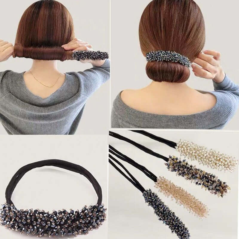 Crystal Flower Hair Bun Maker – Korean Style Hairpin Band for Elegant Updos | Phonax Services