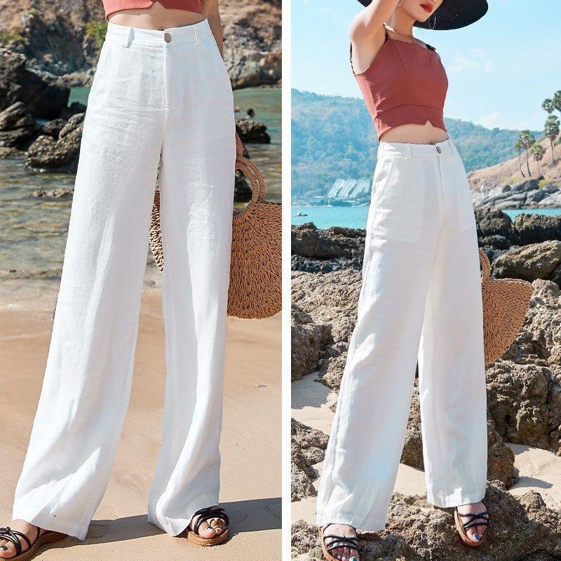 YourBrand Drape High-Waist Straight Long Pants – Lightweight Cotton Linen Blend | Phonax Services