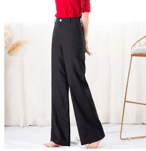 YourBrand Drape High-Waist Straight Long Pants – Lightweight Cotton Linen Blend | Phonax Services