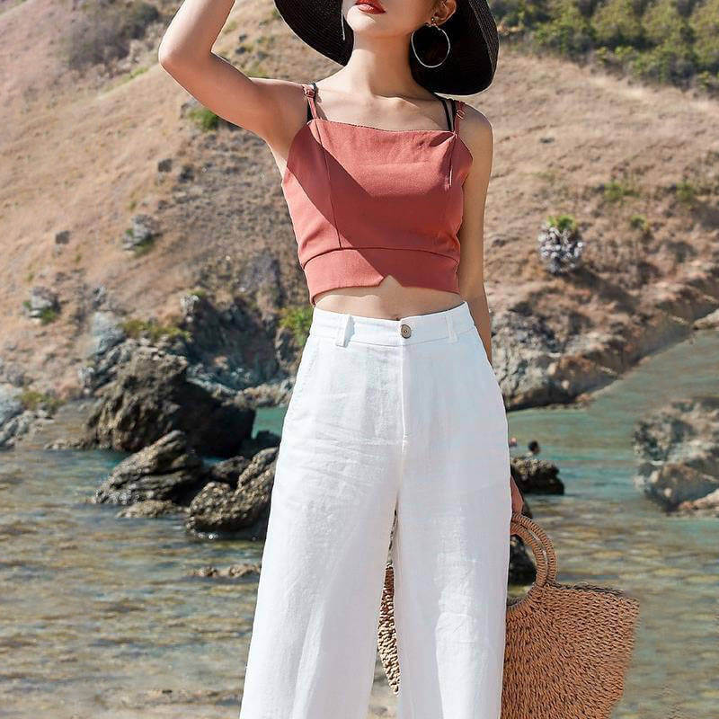 YourBrand Drape High-Waist Straight Long Pants – Lightweight Cotton Linen Blend | Phonax Services