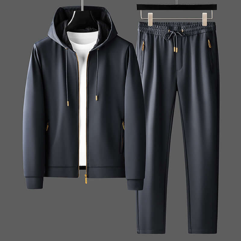 Men’s 2-Piece Winter Sweater Set – Contrast Color Zipper Jacket & Pants | Thickened Casual Suit | Phonax Services