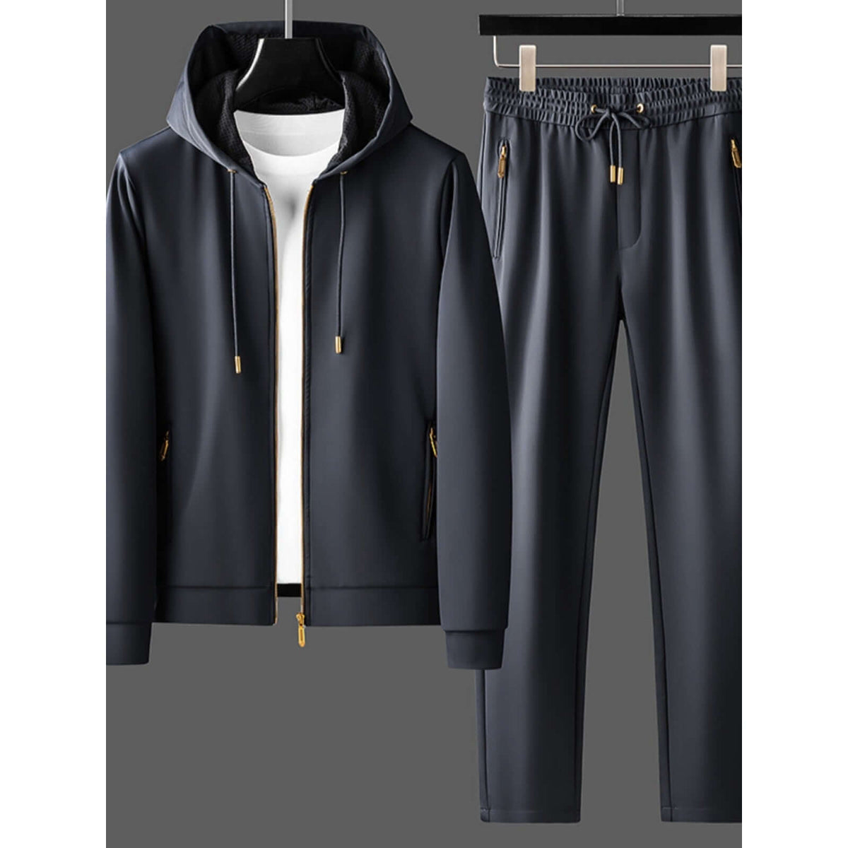 Men’s 2-Piece Winter Sweater Set – Contrast Color Zipper Jacket & Pants | Thickened Casual Suit | Phonax Services
