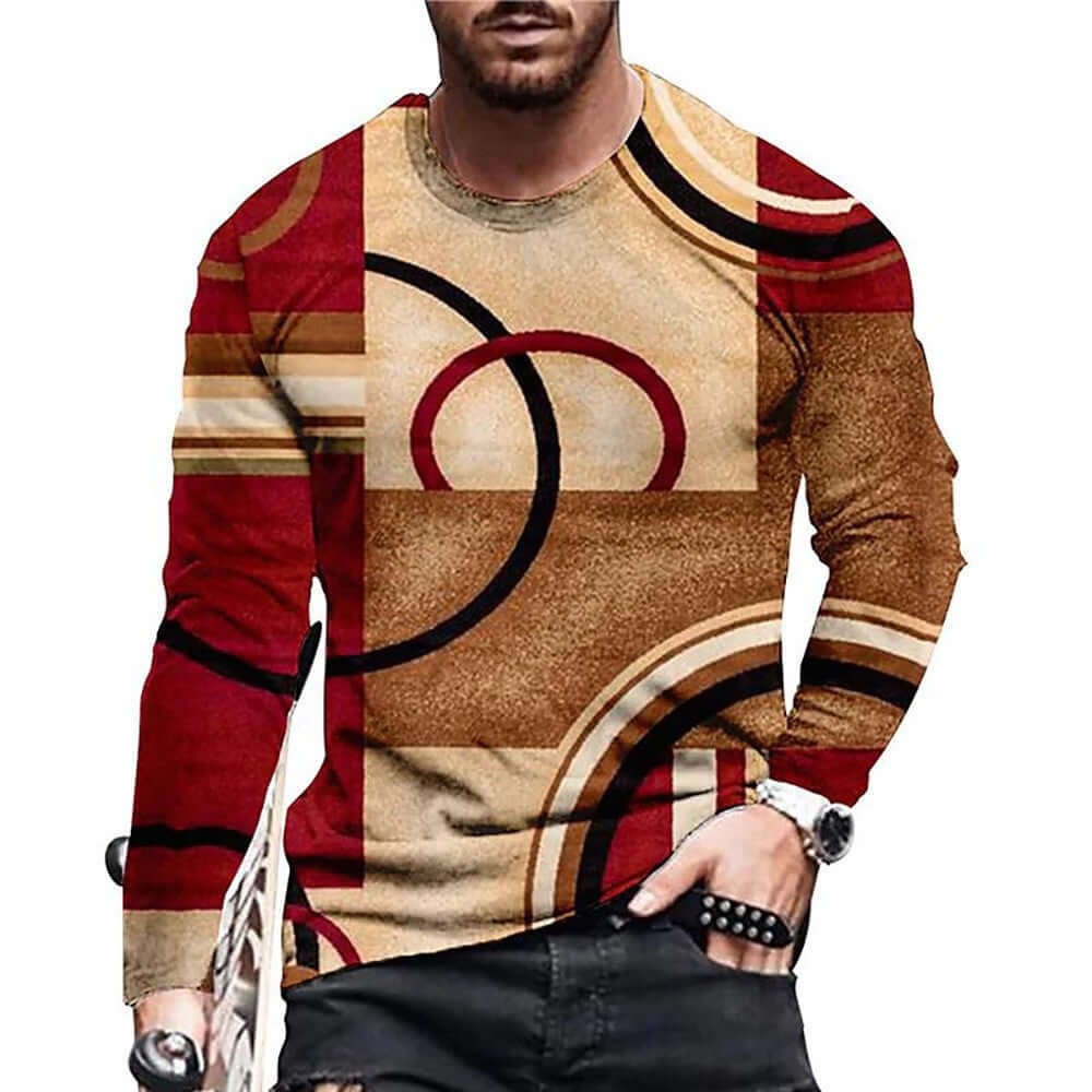 Men’s 3D Printed Patchwork T-Shirt – Casual Long Sleeve Round Neck Pullover | Phonax Services